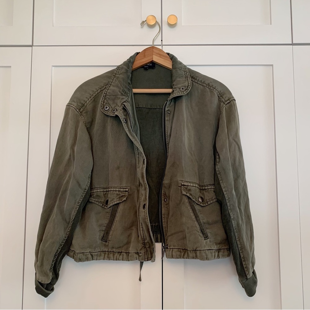 Army Green Cropped Bomber Jacket (S) 💣